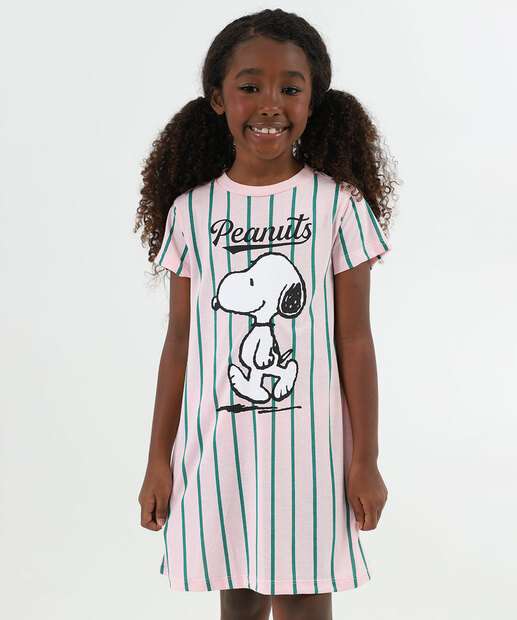 Camisola Infantil Listrada Snoopy Tam 4 a 12 Rosa