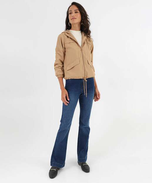 Jaqueta Feminina Corta Vento Capuz Marisa Marrom