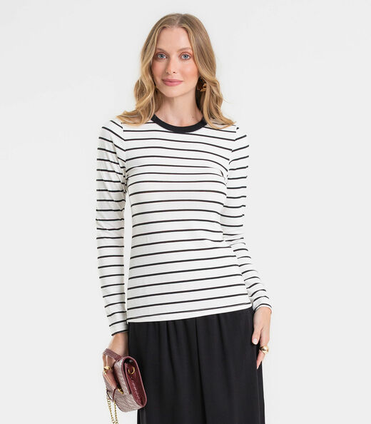 Blusa Manga Longa Feminina Listrada Plus Rovitex Bege