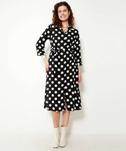 Vestido Midi Feminino Chemise Estampa Poá Marisa