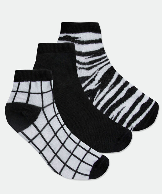 Kit 3 Pares Meias Soquete Feminina Estampadas Marisa