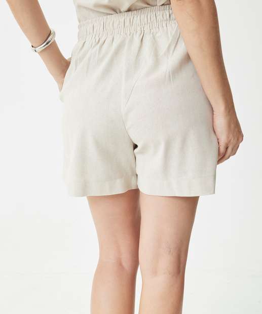 Short Cintura Alta Feminino Linho Bolsos Marisa
