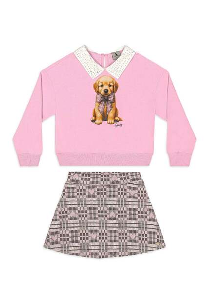 Conjunto Blusão Golden Saia Xadrez Quimby