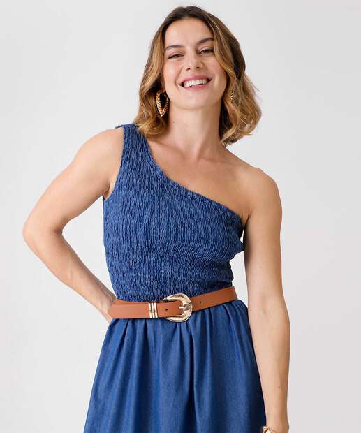 Vestido Jeans Longo Feminino Ombro Só Lastex Marisa