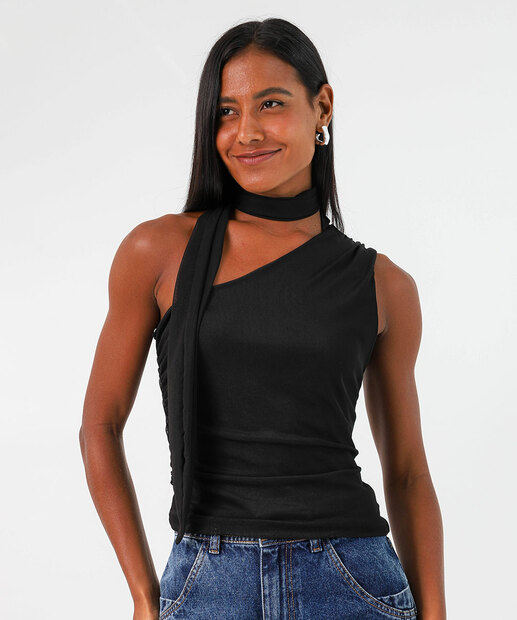 Image_Blusa Feminina Ombro Só Drapeado Amarração Marisa Preto