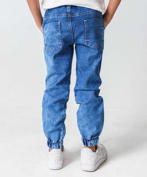Calça Infantil Jogger Jeans Bolso Tam 4 a 8 Azul
