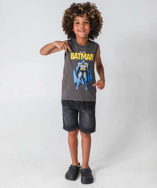 Regata Infantil Estampa Batman Tam 4 a 10 Cinza