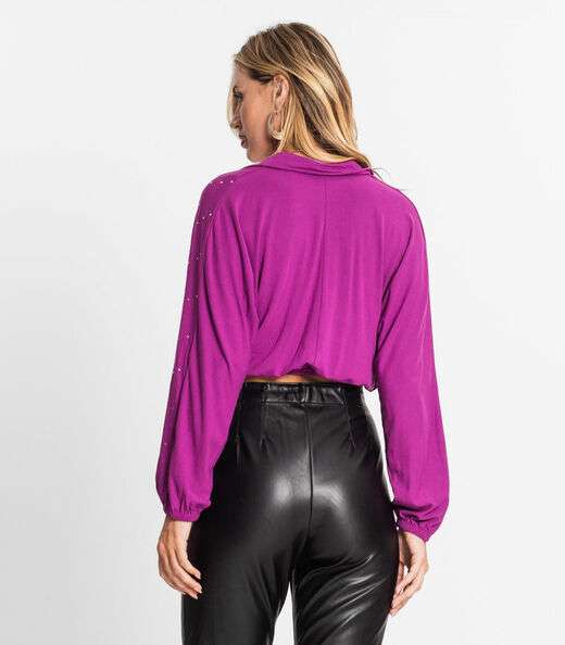Camisa Feminina Manga Longa Com Strass Endless Roxo
