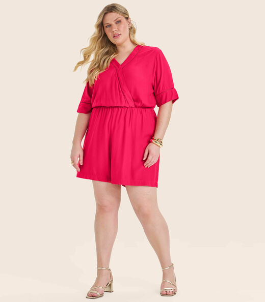 Macaquinho Feminino Plus Size Secret Glam Vermelho
