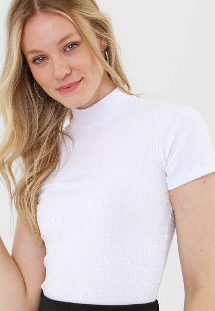 Kit 3 Blusas  Gola Alta Comfy Malha Canelada Preta, Branca e Mostarda