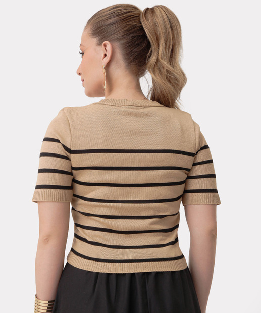 Blusa Feminina Tricô Listrado Marisa Bege