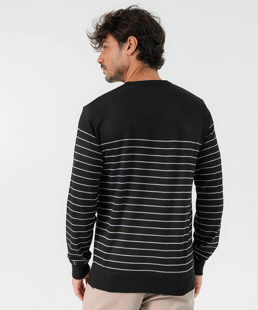 Suéter Masculino Tricô Listrado Marisa Preto
