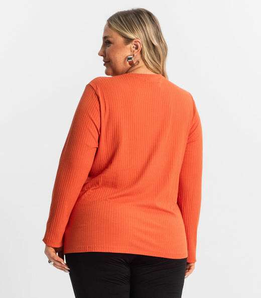 Blusa Manga Longa Ribana Canelada Secret Glam Laranja