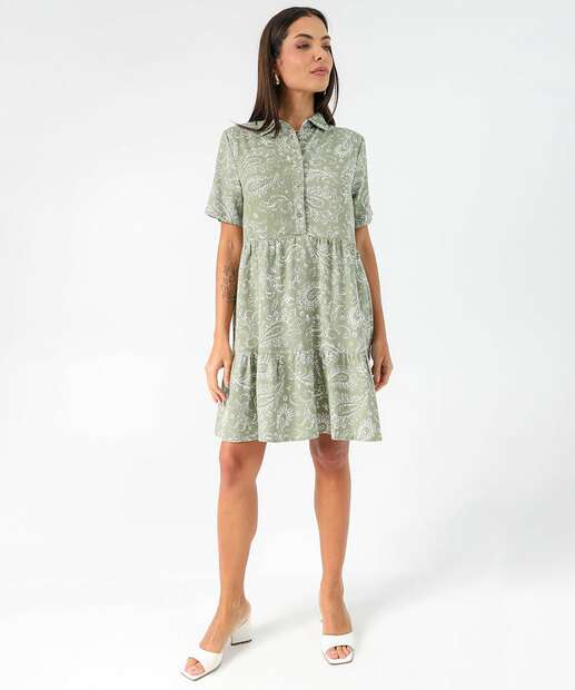 Vestido Feminino Chemise Paisley Marisa Verde