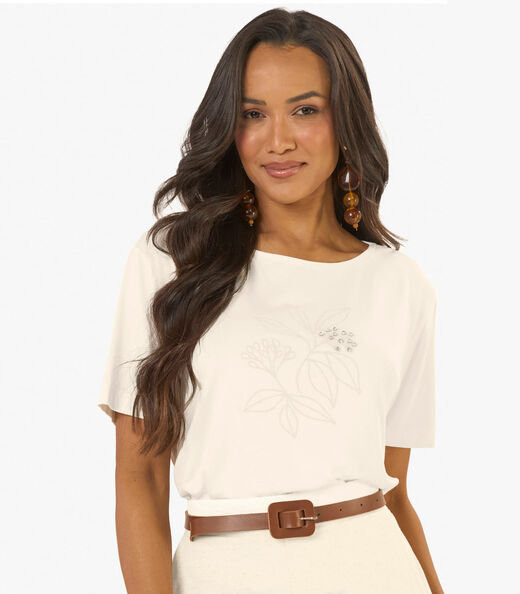 Blusa Feminina Viscotorcion Com Estampa Rovitex Bege