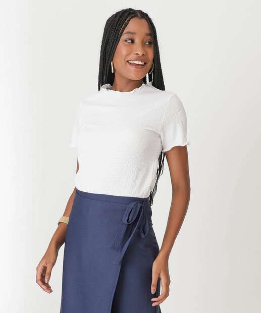 Blusa Feminina Overlock Textura Marisa Branco