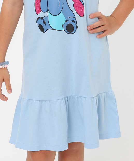 Vestido Infantil Stitch Babado Disney Tam 4 a 10 Azul