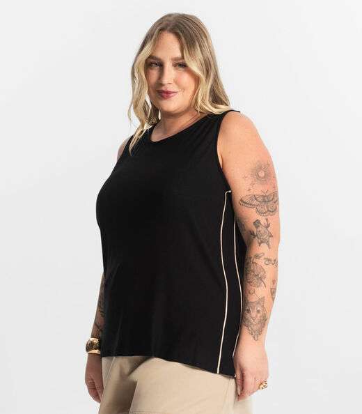 Regata Viscose Lisa Plus Size Secret Glam Preto