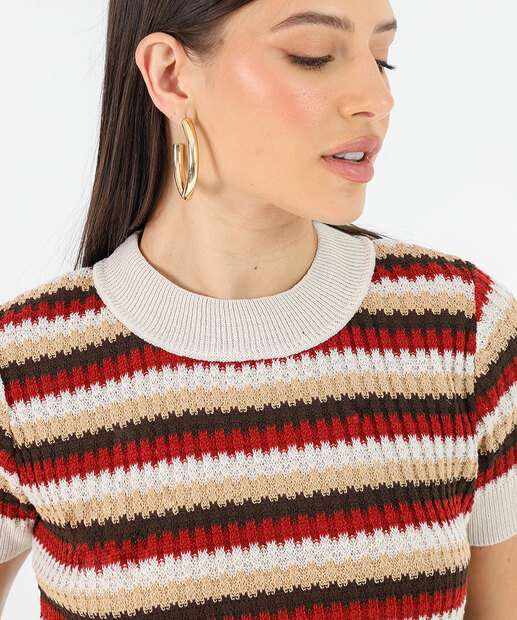Blusa Feminina Tricô Listrado Marisa Off White
