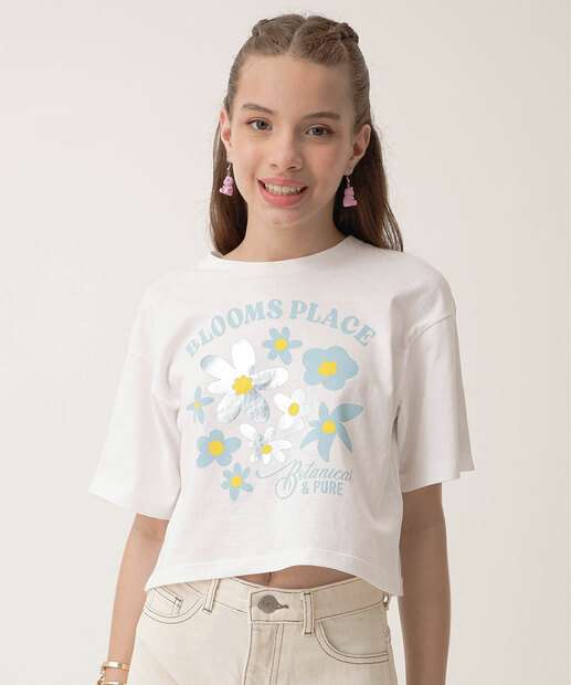 Blusa Juvenil Cropped Estampa Flores Marisa Tam 10 a 16