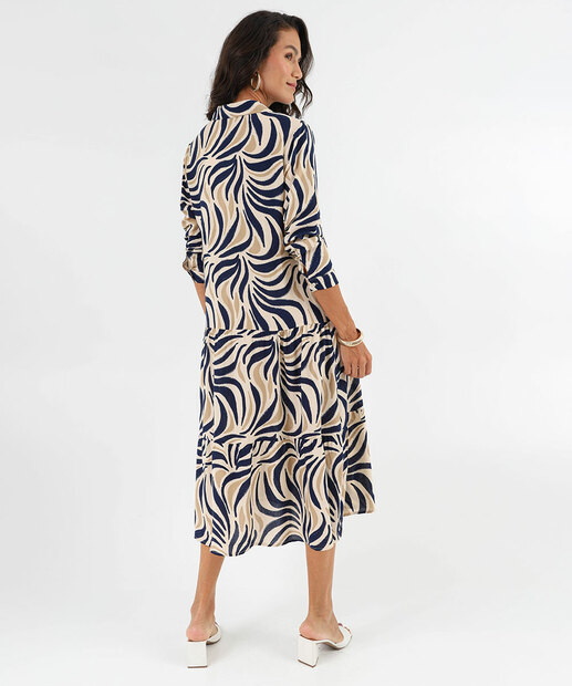 Vestido Feminino Chemise Midi Estampado Marisa Bege
