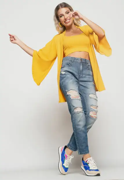 Kimono  Canelado Mostarda Salvatore Fashion