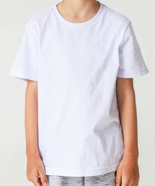 Camiseta Infantil Manga Curta Básica MR Tam 4 a 10 Branco