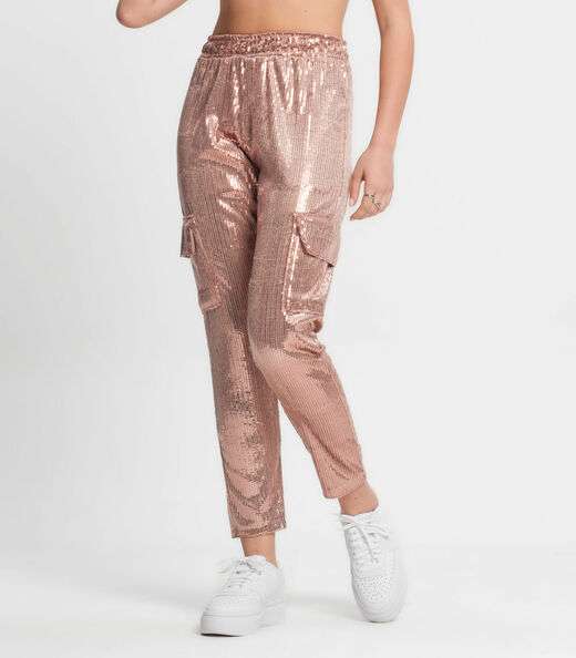 Calça Reta Juvenil Em Paetê Minty Unica