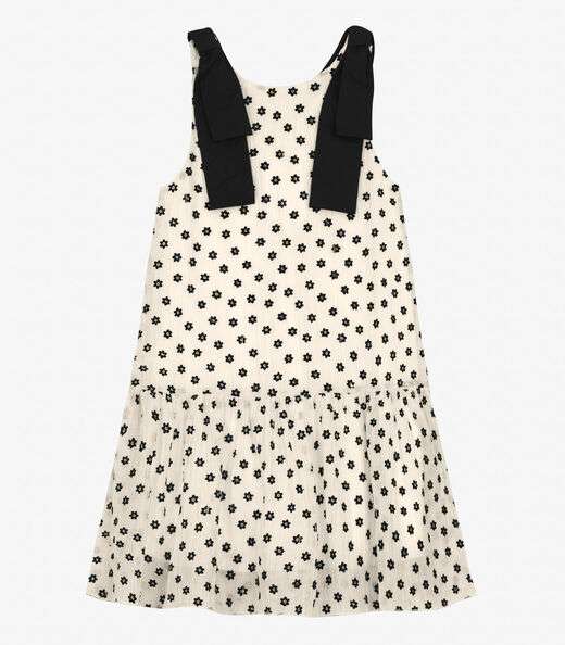 Vestido em Mini Plissado Floral e Visco Trick Nick Off White