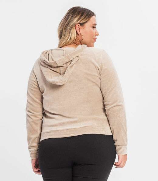 Jaqueta com Capuz Plush Secret Glam Bege