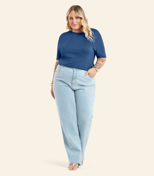 Image_Blusa Manga Curta Feminina Plus Size Secret Azul