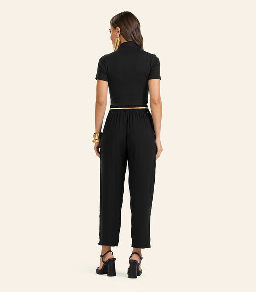 Calça Pantalona em Viscose Double Feminina Endless Preto