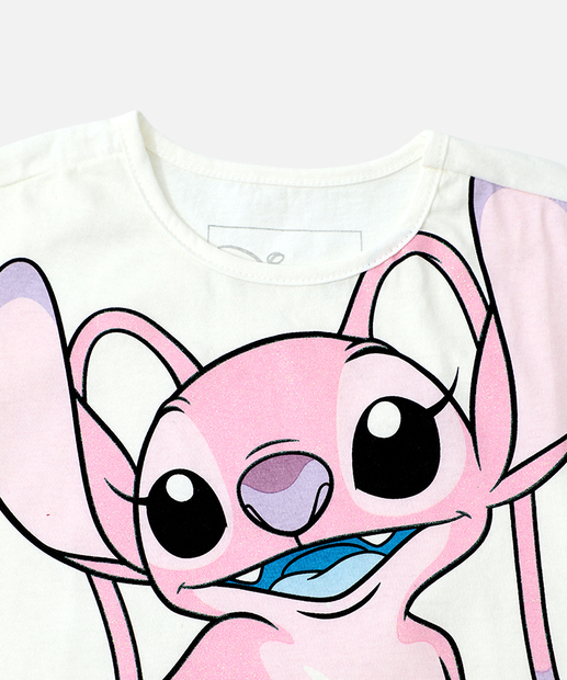 Blusa Infantil Bolsa Stitch Disney Tam 1 a 3 Off White