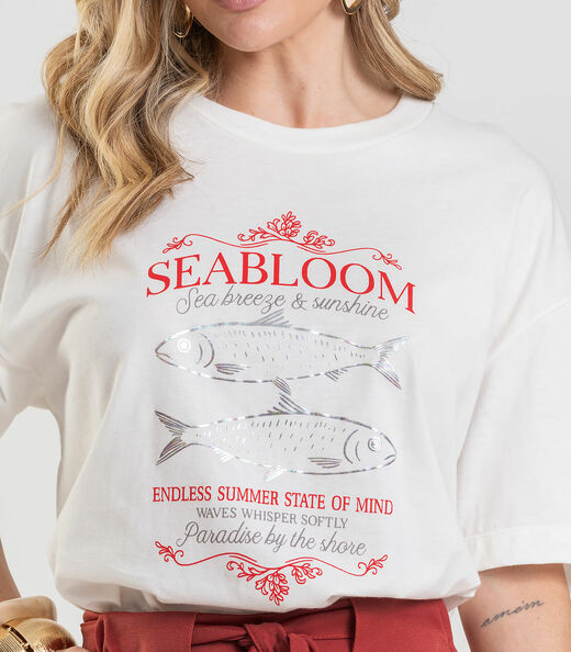 T- Shirt Oversized Feminina Estampada Dianna Bege