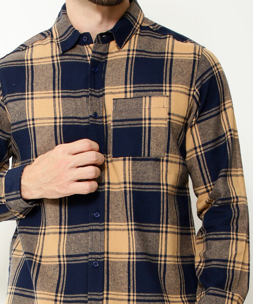 Camisa Masculina Estampa Xadrez Manga Longa MR