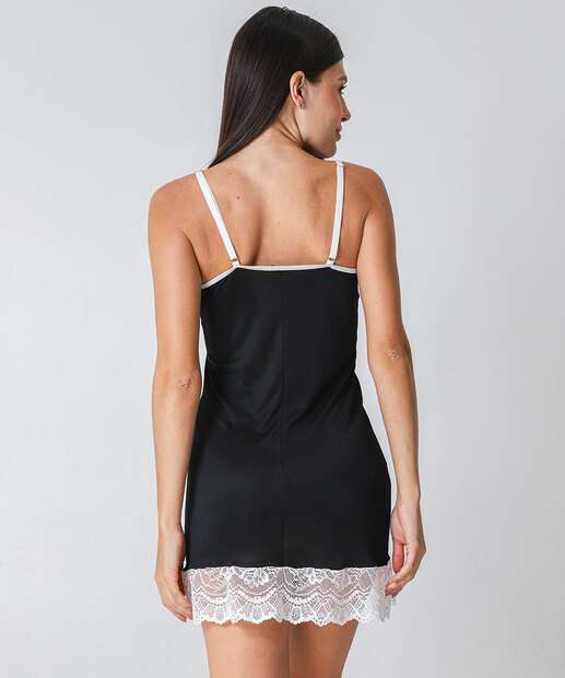 Camisola Recorte Renda Alças Finas Marisa Preta