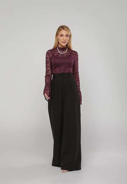 Blusa De Renda Com Manga Longa Flare Roxo Salvatore