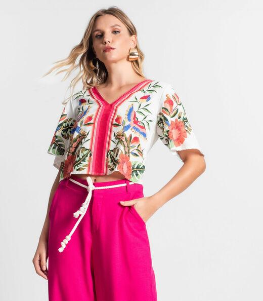 Blusa De Poly Light Feminina Estampada Endless Bege