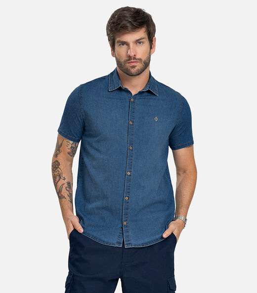 Image_Camisa Masculina Jeans Diametro Azul