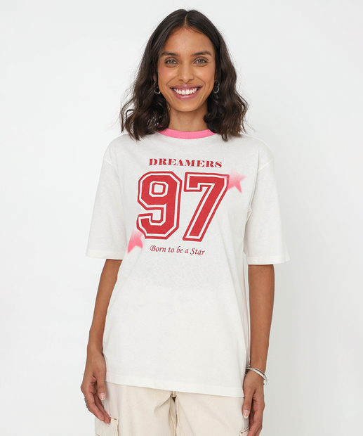 Camiseta Feminina Oversized Estampada Marisa Off White