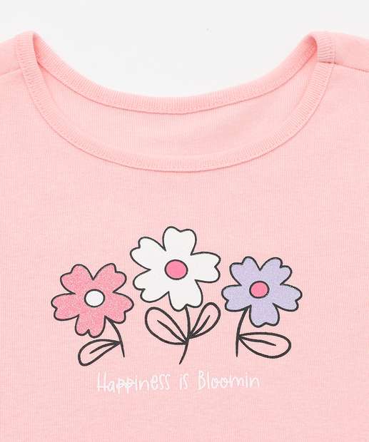 Blusa Infantil Canelada Flores Marisa Tam 1 a 3 Rosa