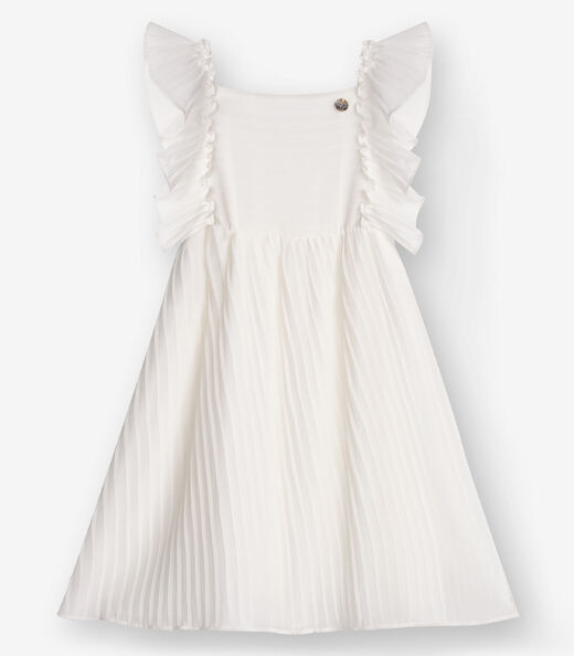 Vestido Chiffon Plissado Infantil Trick Nick Bege