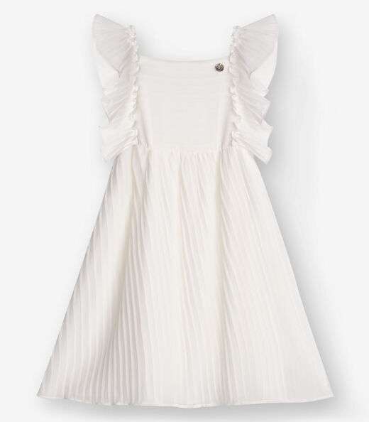 Vestido Chiffon Plissado Infantil Trick Nick Bege