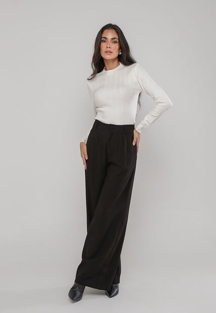 Blusa de Tricot Com Tramas Texturizada Branco Salvatore