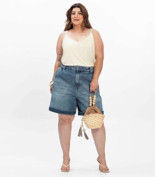 Blusa de Alça Feminina Plus Size Secret Glam Bege