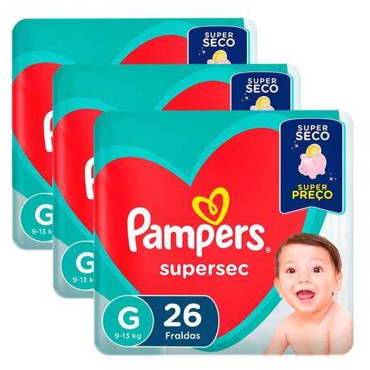 Image_Kit 3 Fraldas Pampers Supersec Pacotão Econômico G - 78 Tiras