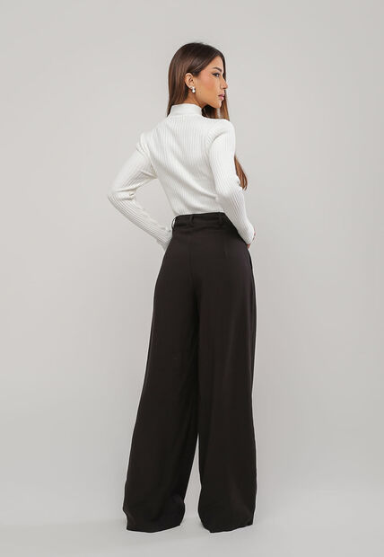 Blusa de Tricot Modal com Gola Alta e Manga Canelada Branco Salvatore