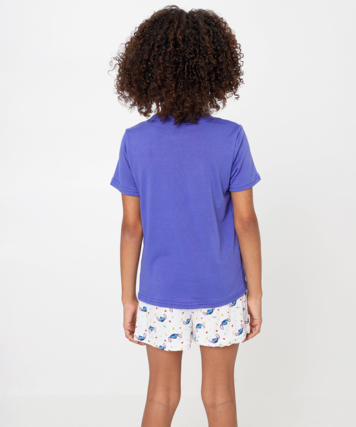 Pijama Infantil Manga Curta Stitch Tam 4 a 12 Lilás