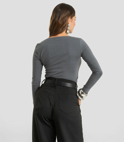 Blusa Feminina Manga Longa Em Cotton Leve Dianna Cinza