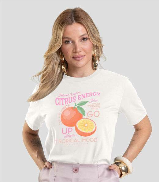 T-Shirt Feminina com Estampa de Frutas Dianna Bege